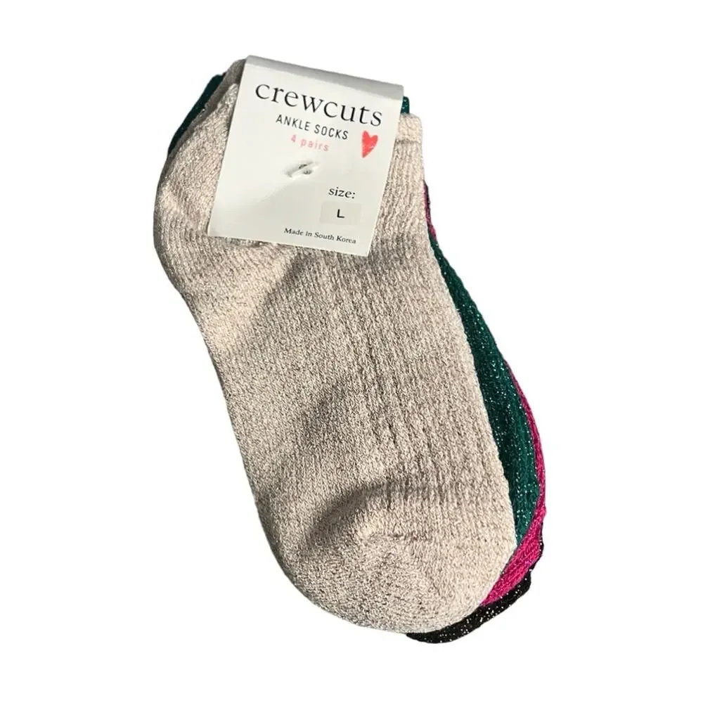 Crewcuts Girls Multi-pack Assorted Four Pairs Ankle Socks Accessories Sz L